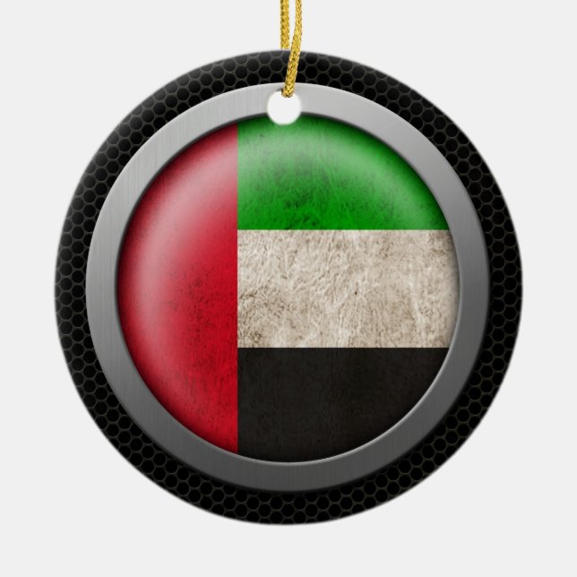 Steel Mesh United Arab Emirates Flag Disc Graphic Ceramic Ornament (Front)