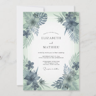 Steel Mint Palm Eucalyptus Wedding Invitation