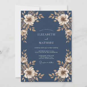 Steel Muted Blue Leafy Wedding Invitation