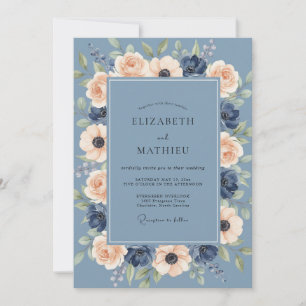 Steel Navy Ranunculus Eucalyptus Wedding Invitation