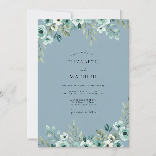 Steel Painted Leafy Wedding Invitation (Front)