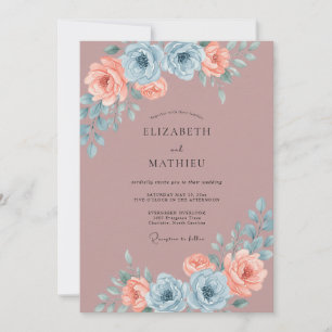 Steel Peach Ranunculus Sage Wedding Invitation
