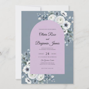 Steel Periwinkle Anemone Wedding Invitation