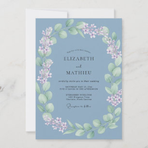 Steel Periwinkle Wreath Wedding Invitation
