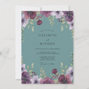 Steel Plum Peony Wedding Invitation