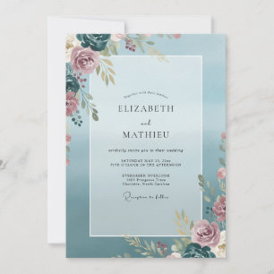 Steel Rose Leaf Wedding Invitation