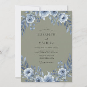 Steel Sage Ranunculus Eucalyptus Wedding Invitation