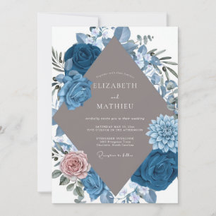 Steel Sapphire Dahlia Wedding Invitation