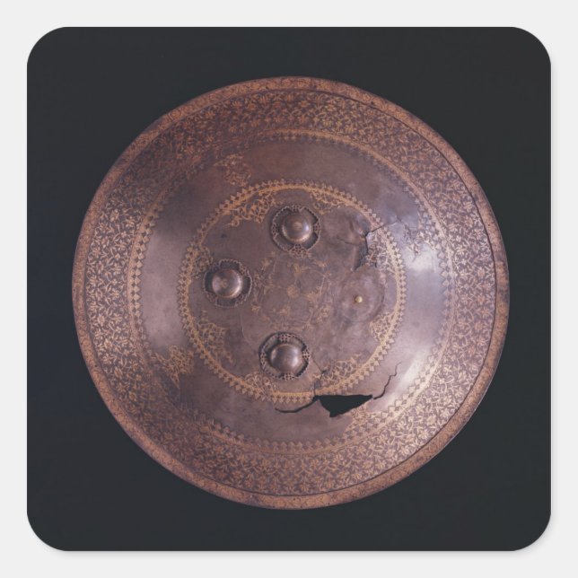 Steel shield with intricate gold decoration square sticker (Front)