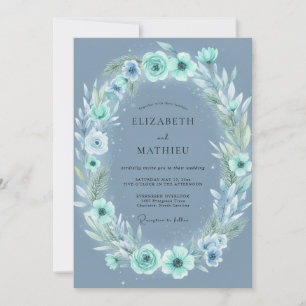 Steel Silver Peony Wedding Invitation