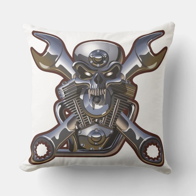 Steel Skull Throw Pillow (Front)