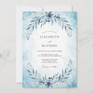Steel Slate Leafy Wedding Invitation