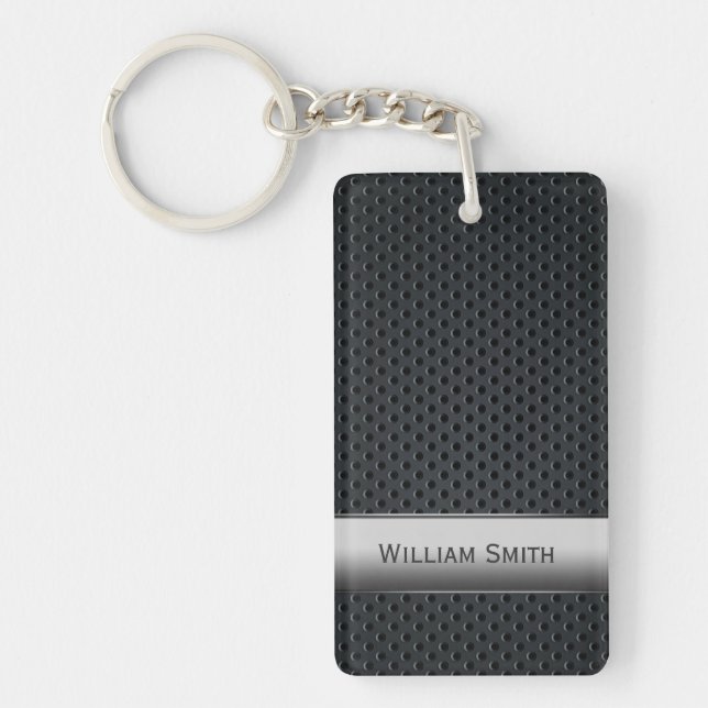 Steel striped dark metal keychain (Front)