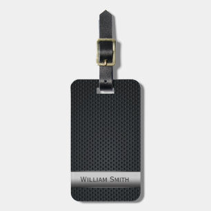 Steel striped dark metal luggage tag