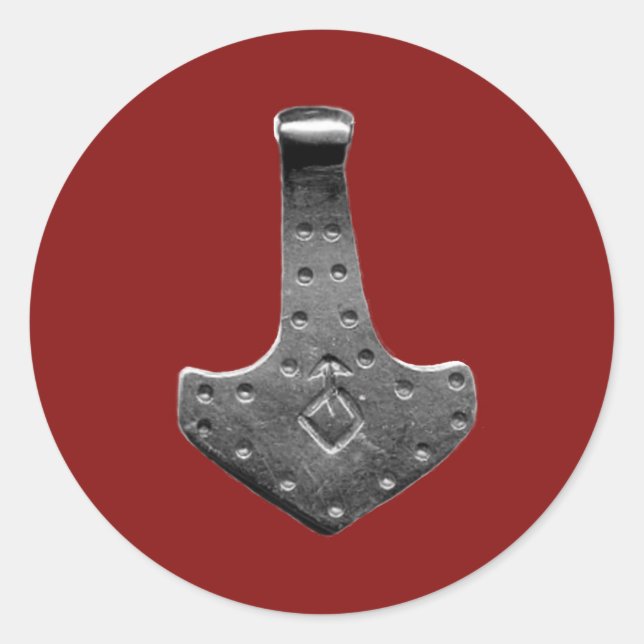 Steel Thor Hammer red large round stickers (Front)
