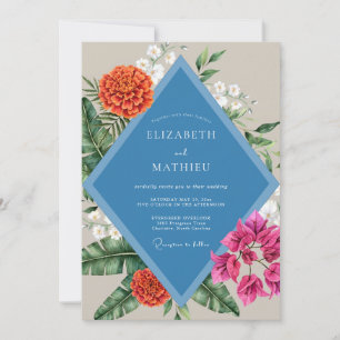 Steel Tropical Dahlia Wedding Invitation