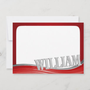 Steel Wave Red with Name William Flat Note Card