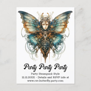 Steelswift Peacock Butterfly Steampunk Wedding  Announcement Postcard