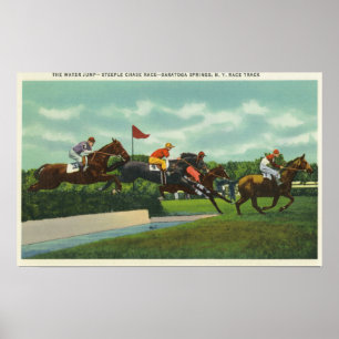 Steeple Chase Water Jump at Race Track Poster