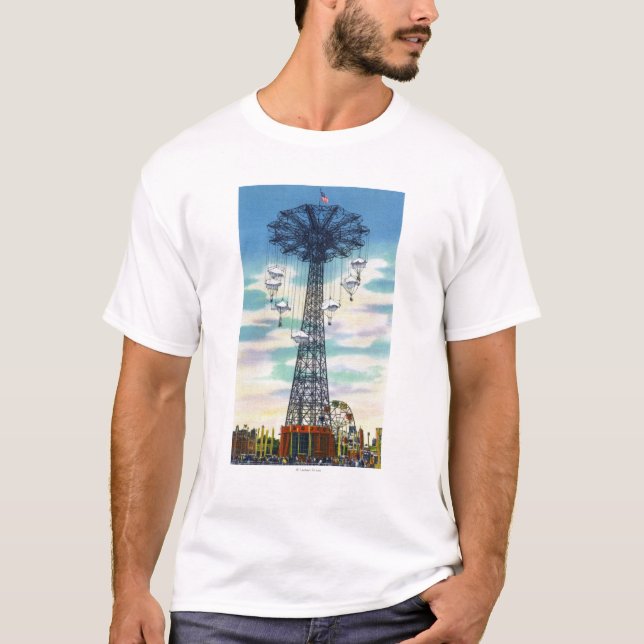 Steeplechase Park Parachute Jump Daytime Scene T-Shirt (Front)