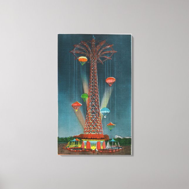 Steeplechase Park Parachute Jump View at Night Canvas Print (Front)