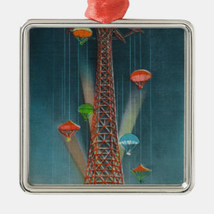 Steeplechase Park Parachute Jump View at Night Metal Ornament