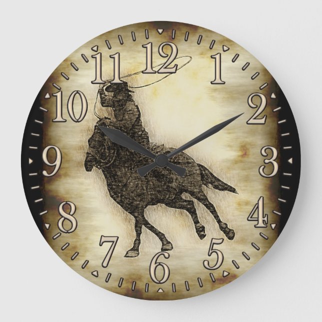 Steer Roping Rodeo Cowboy Large Clock (Front)