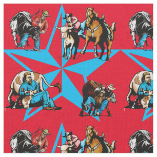 Steer Wrestling Cowboys Rodeo Western Fabric