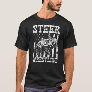 Steer Wrestling  Patriotic American Flag Rodeo Bul T-Shirt