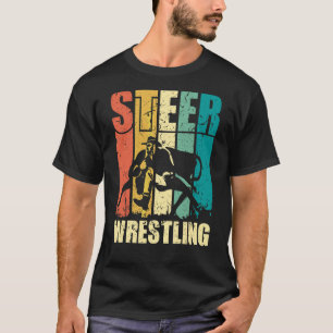 Steer Wrestling Retro Rodeo Bulldogging Graphic T-Shirt