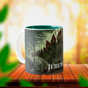 Stegosaurus and Deinonychus Dinosaurs  Two-Tone Coffee Mug