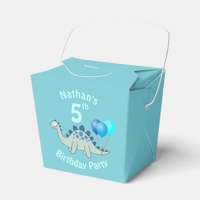 Stegosaurus Blue Dinosaur Kids Birthday Favor Box (Front Side)