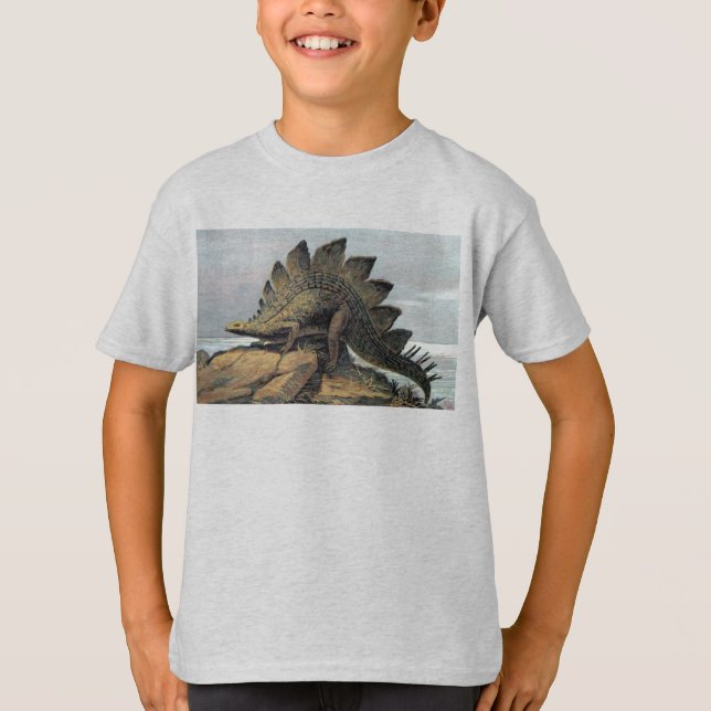 Stegosaurus Dinosaur Antique Print T-Shirt (Front)