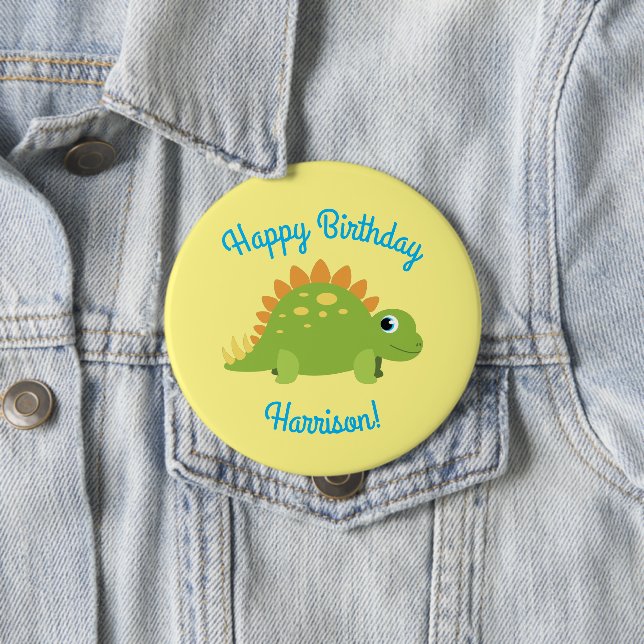 Stegosaurus Dinosaur Birthday Party 4 Inch Round Button (In Situ)