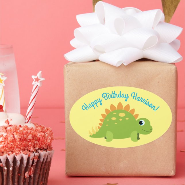 Stegosaurus Dinosaur Birthday Party Oval Sticker (Party)
