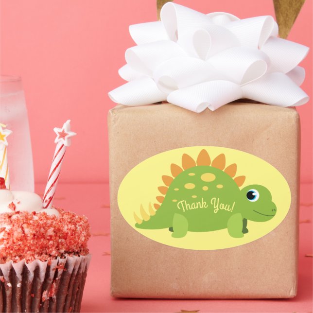 Stegosaurus Dinosaur Birthday Party Thank You Oval Sticker (Party)