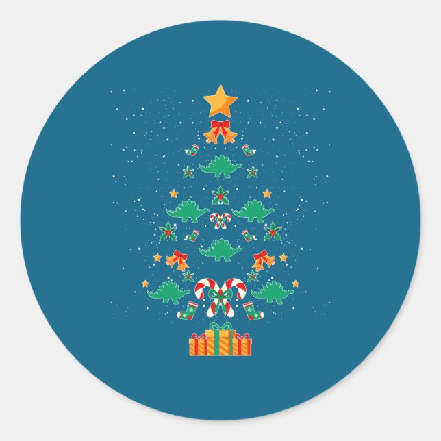 Stegosaurus Dinosaur Christmas Tree Xmas Long Slee Classic Round Sticker (Front)