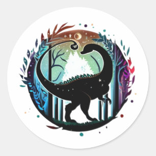 Stegosaurus Dinosaur Forest Silhouette Design  Classic Round Sticker