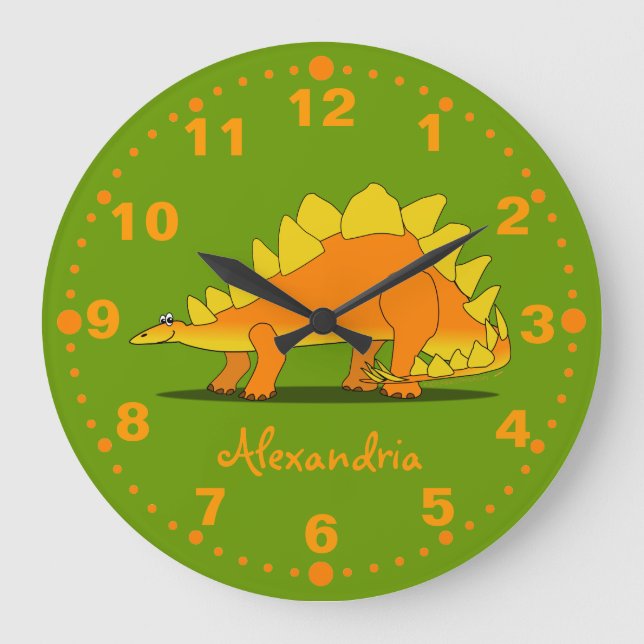 Stegosaurus Dinosaur Personalized Clock Green (Front)