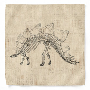 Stegosaurus Dinosaur Skeleton Vintage Script Paper Bandana