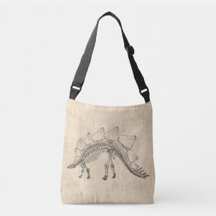 Stegosaurus Dinosaur Skeleton Vintage Script Paper Crossbody Bag