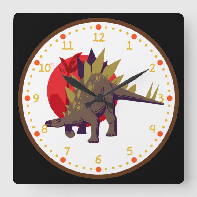 Stegosaurus Dinosaur Square Wall Clock (Front)