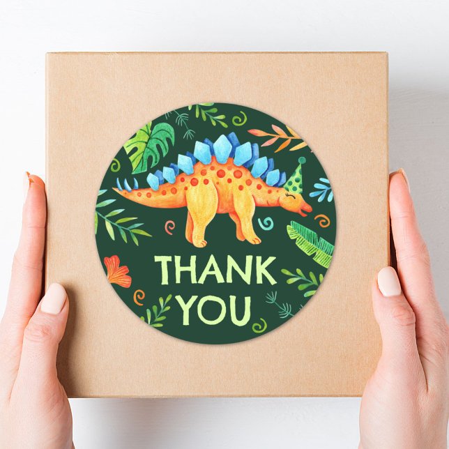 Stegosaurus  Dinosaur Thank You Birthday Classic Round Sticker (Stegosaurus Dinosaur Thank You Birthday Classic Round Sticker)