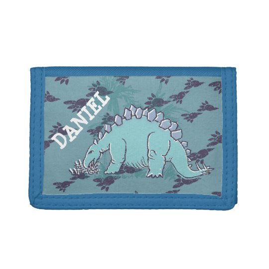 Stegosaurus dinosaur your name blue wallet