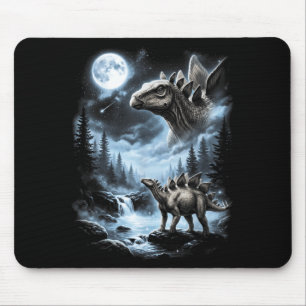 Stegosaurus Howling At Moon 90s Retro Dinosaur Mouse Pad