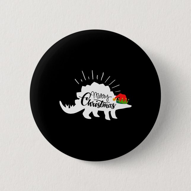 Stegosaurus Merry Christmas Funny Dinosaur  2 Inch Round Button (Front)