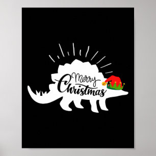 Stegosaurus Merry Christmas Funny Dinosaur Poster