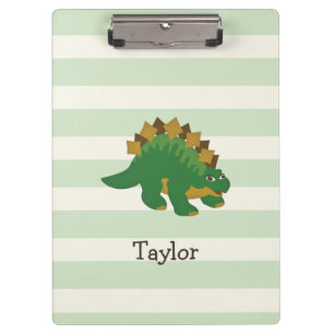 Stegosaurus on Pastel Green Stripes Clipboard