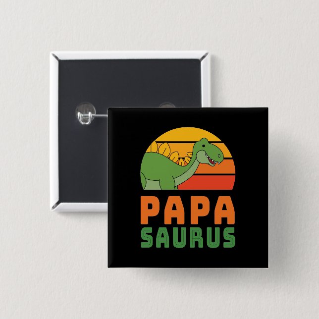 Stegosaurus Papasaurus Dinosaur Father's Day 2 Inch Square Button (Front & Back)