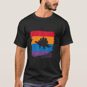 Stegosaurus Shadow Silhouette With Colourful Flag T-Shirt